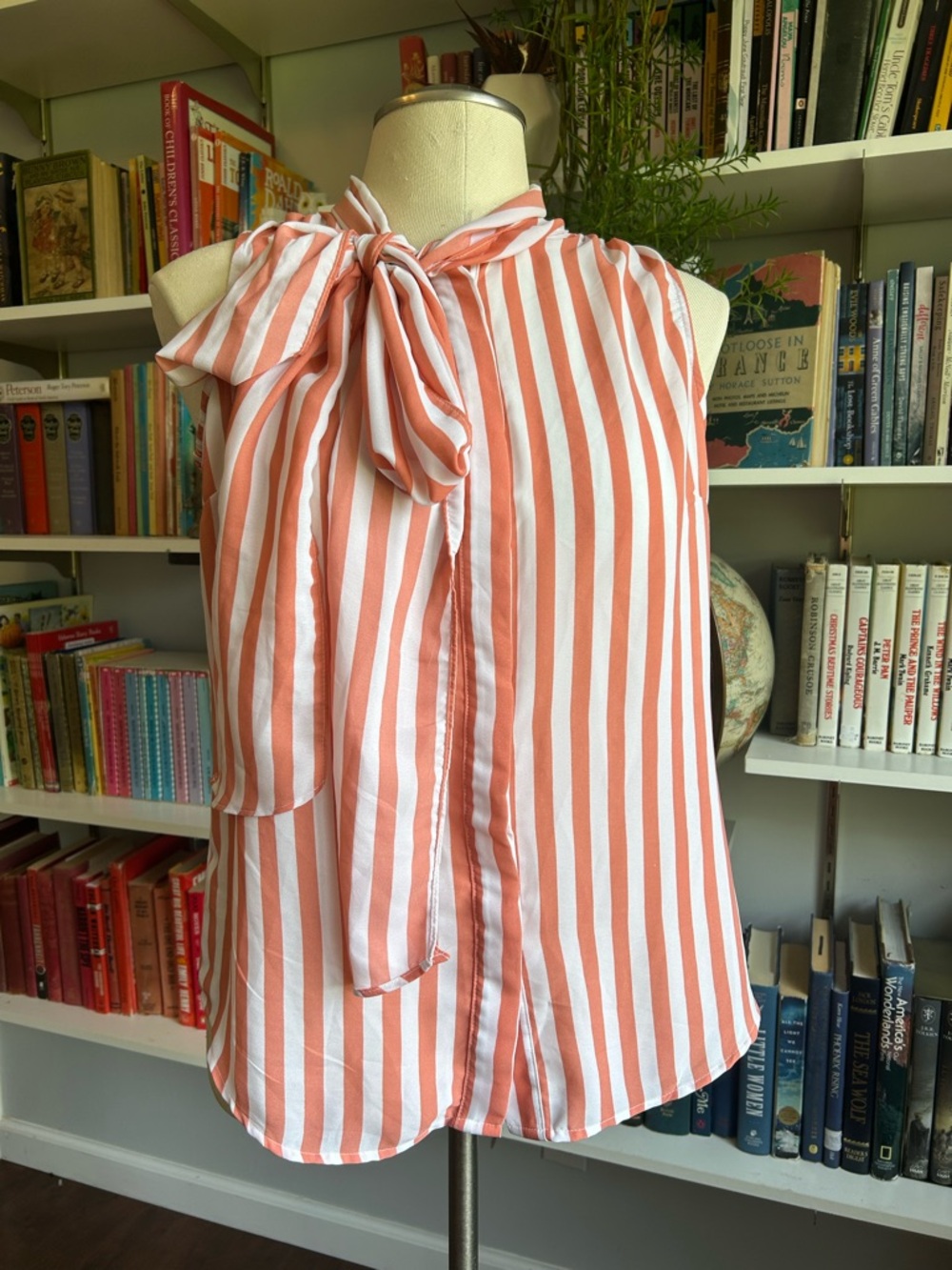 eva mendes for New York & Company Peach & White Striped Tie-Neck in Blouse